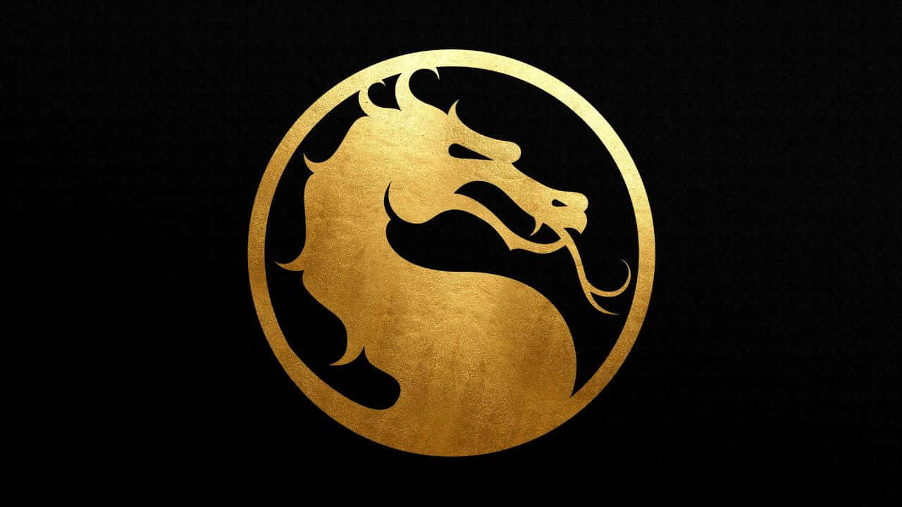 High Resolution Black And Gold 桌布 壁紙 — 金色龍頭標誌在圓圈內，背景為帶有金屬質感的黑色。