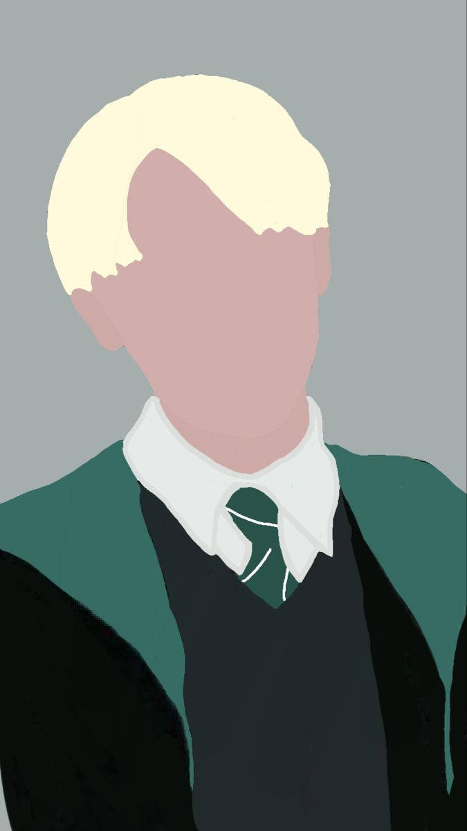 draco 桌布 壁紙 — 金髮人物穿著綠色和黑色校服，配白色領子和領帶的極簡風格肖像。