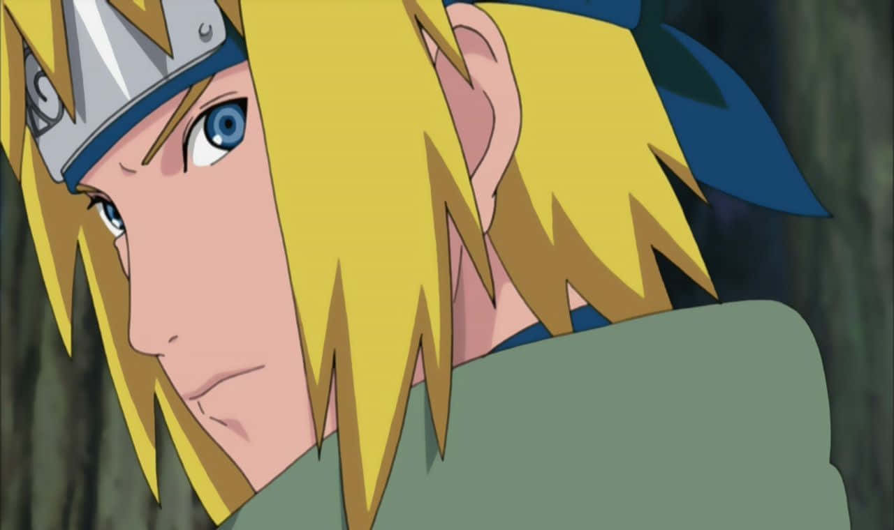 Fourth Hokage 桌布 壁紙 — 金髮藍眼戴頭帶的動漫角色特寫，專注地向前凝視。