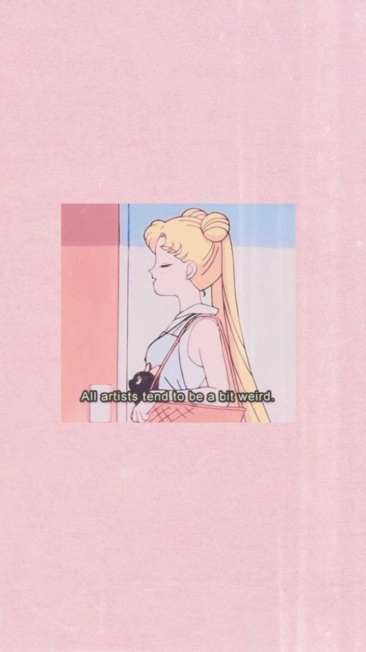 金髮的動漫女孩在窗邊抱著一隻黑貓，帶有文字疊加。