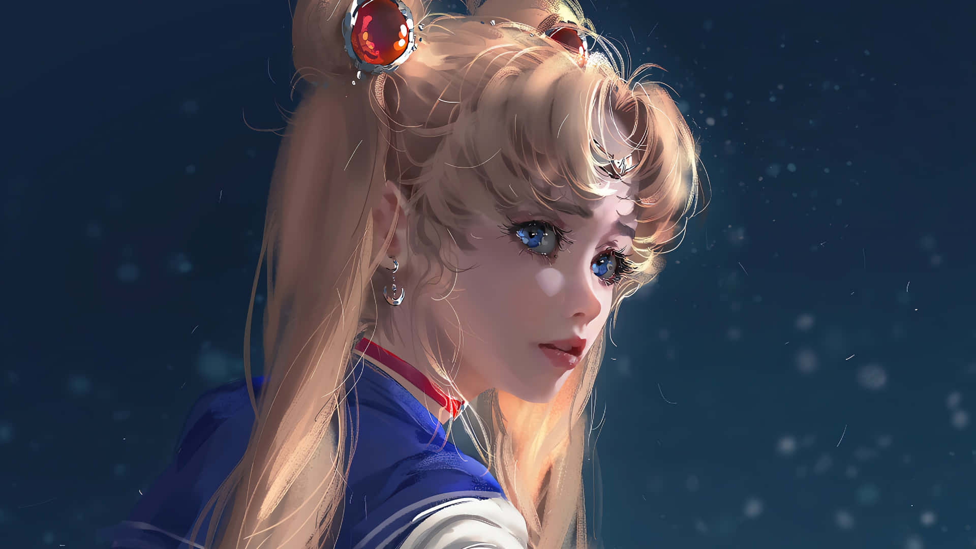 星空夜空下，金髮雙馬尾藍眼的動漫角色。 — 美少女戰士 GIF 壁紙