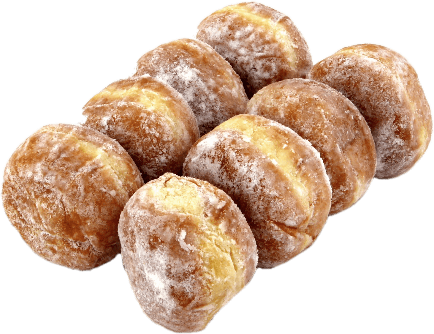 Pastries 桌布 壁紙 — 金黃色的糖衣糕點撒上糖粉，排列成一簇，背景為黑色。