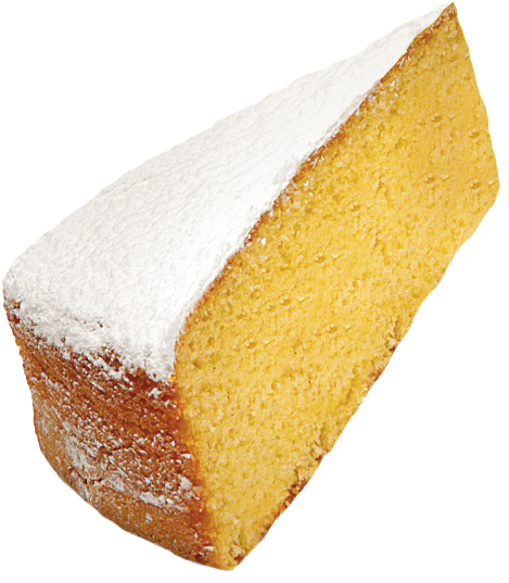 Pastries 桌布 壁紙 — 金黃色的長條蛋糕撒上糖粉，襯托在純黑色背景上。