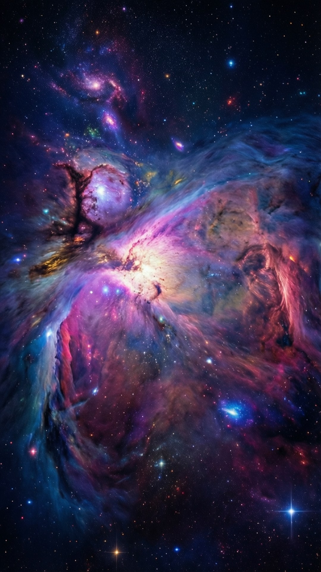 紫色、藍色與粉色的宇宙星雲，適合三星手機壁紙