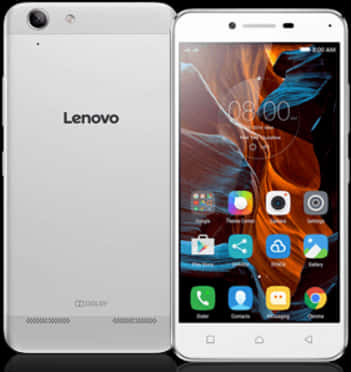 Mobile Phone 桌布 壁紙 — 銀色 Lenovo 智慧型手機前後展示，螢幕上帶有彩色抽象桌布。