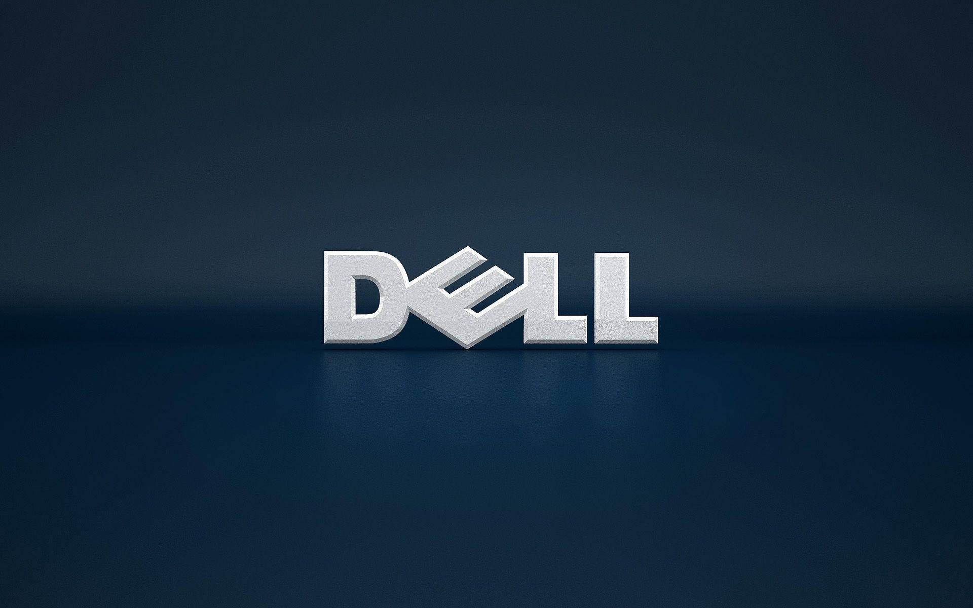 Dell 桌布 壁紙 — 銀色3D字體的Dell標誌放置在深藍色漸變表面上，帶有柔和照明和反射。