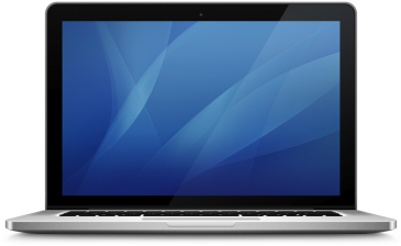 MacBook 動態圖片 桌布 壁紙 — 銀色筆記型電腦打開，顯示帶有流動光線的抽象藍色漸層桌布。