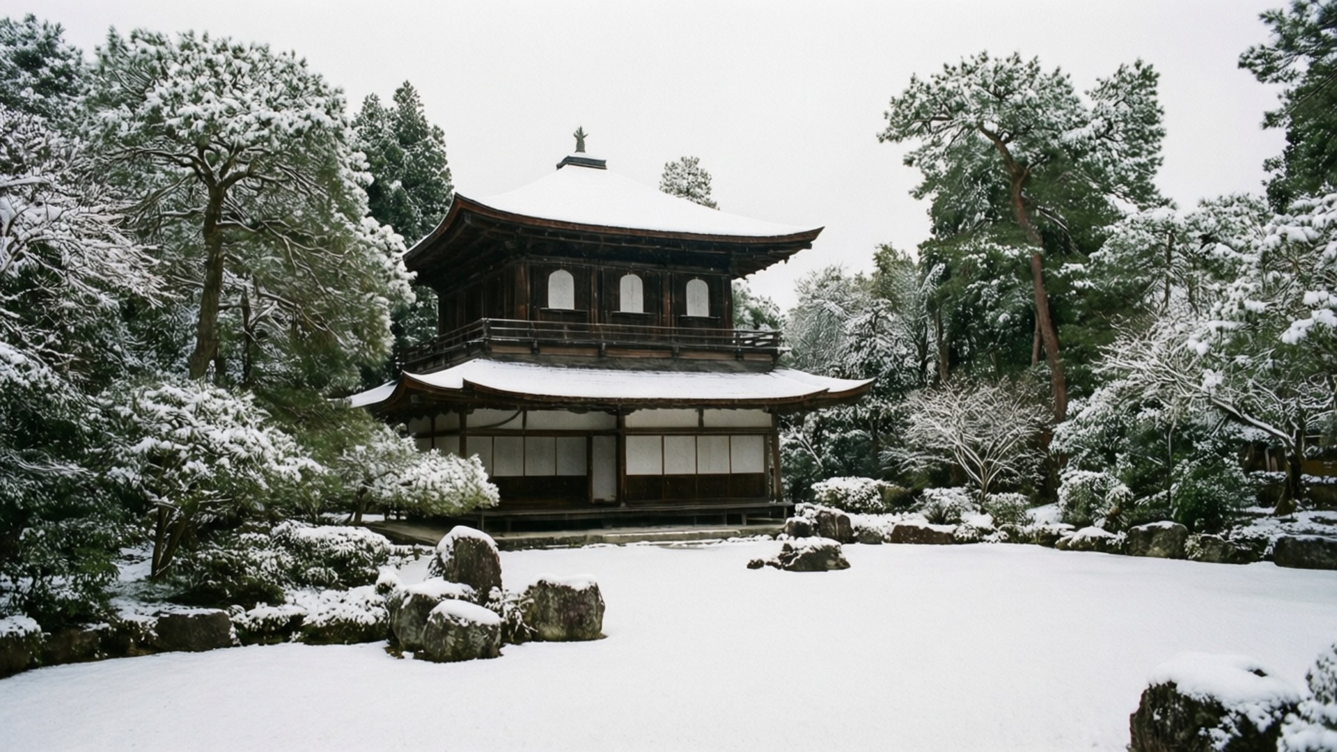 銀閣寺雪景 壁紙