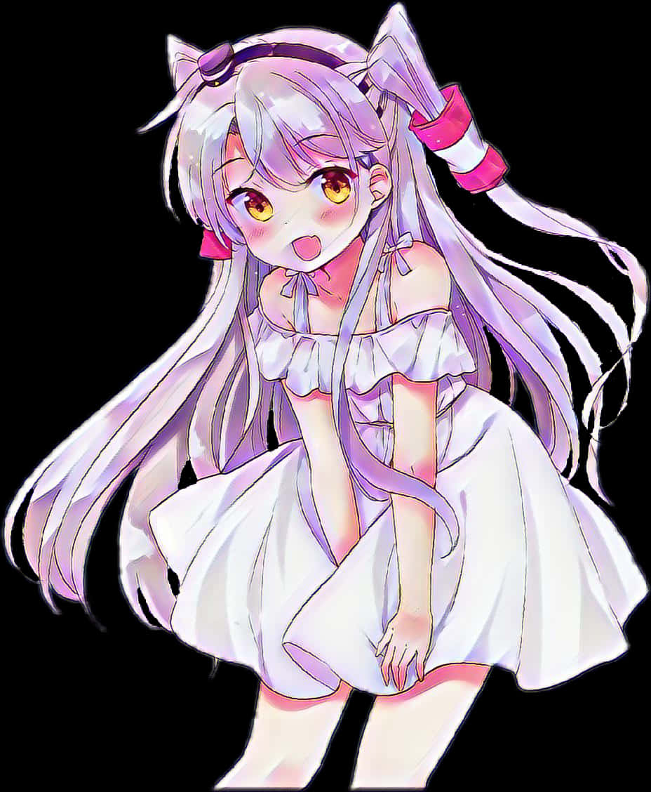 銀髮繫絲帶的動漫女孩 壁紙