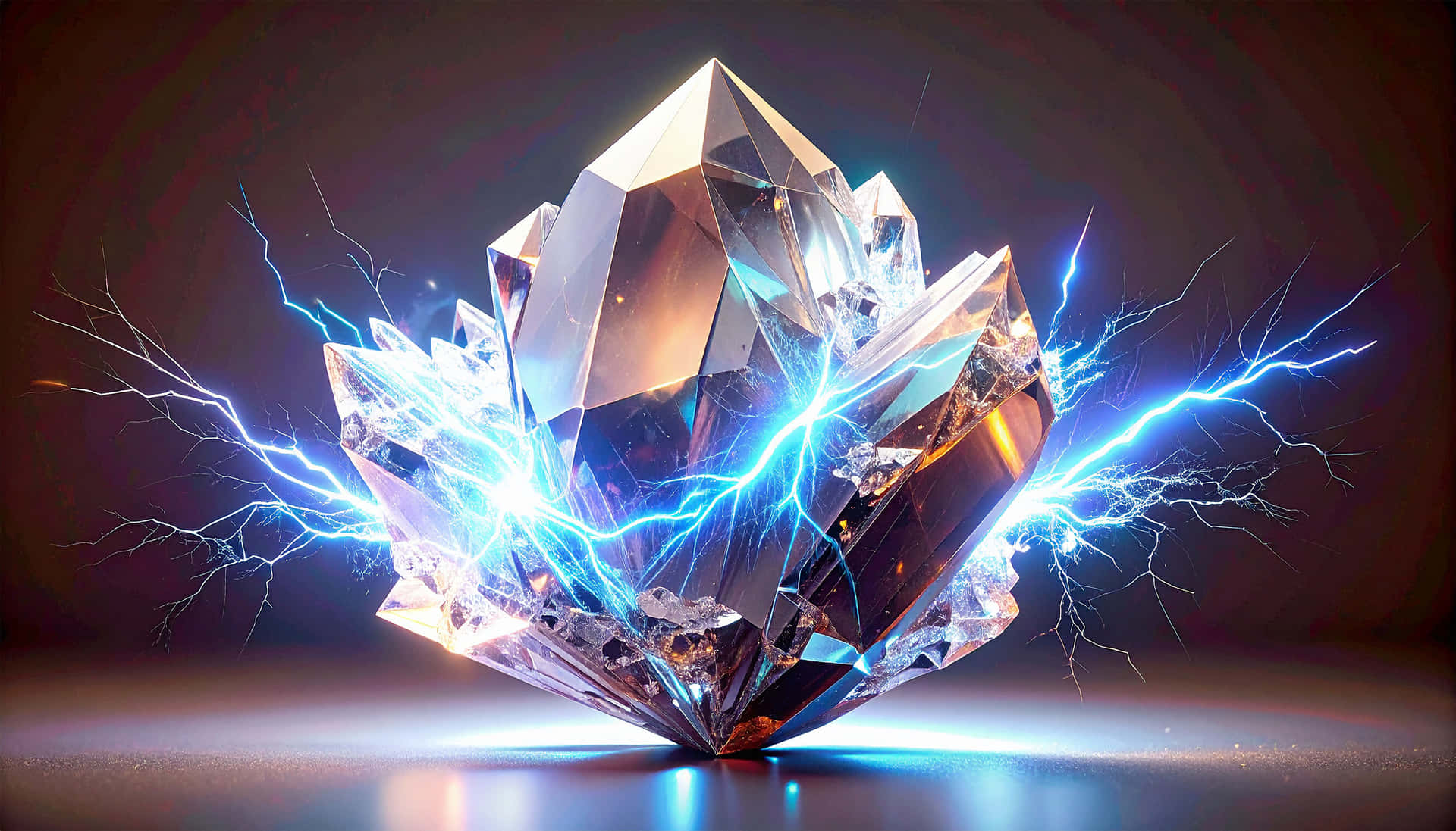 Frozen Lightning Crystal 壁紙 — 鋸齒狀的水晶結構在深色漸變背景上發出充滿活力的藍色閃電，劈啪作響。