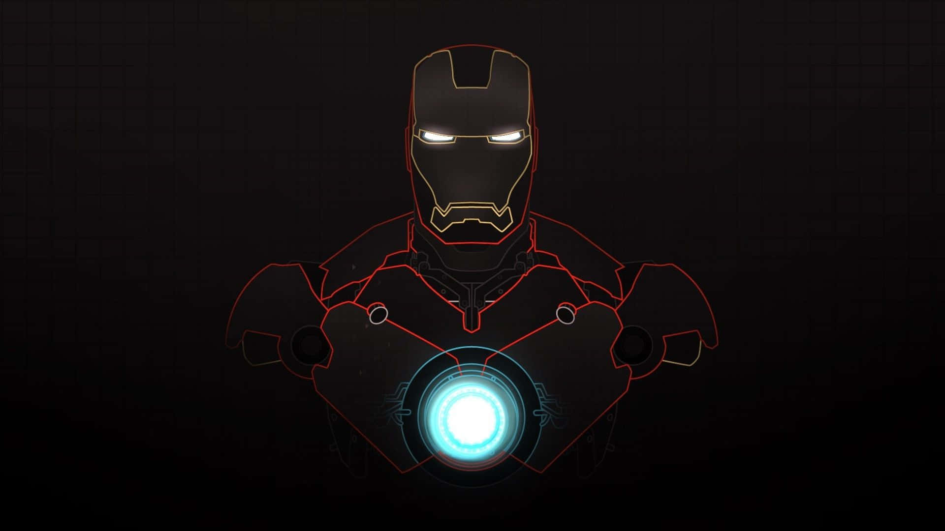 Iron Man Arc Reactor 桌布 壁紙 — 鋼鐵人發光的弧形反應器照亮了他裝甲胸膛，背景是深色網格。