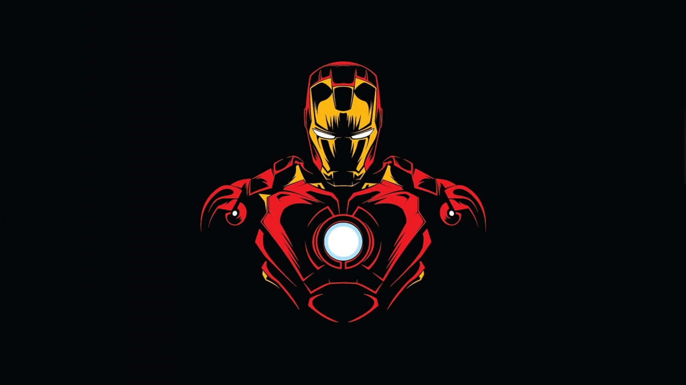1366x768 Iron Man 桌布 壁紙 — 鋼鐵人發光的弧形反應爐胸甲在純黑背景上以鮮明的紅色和金色閃耀。