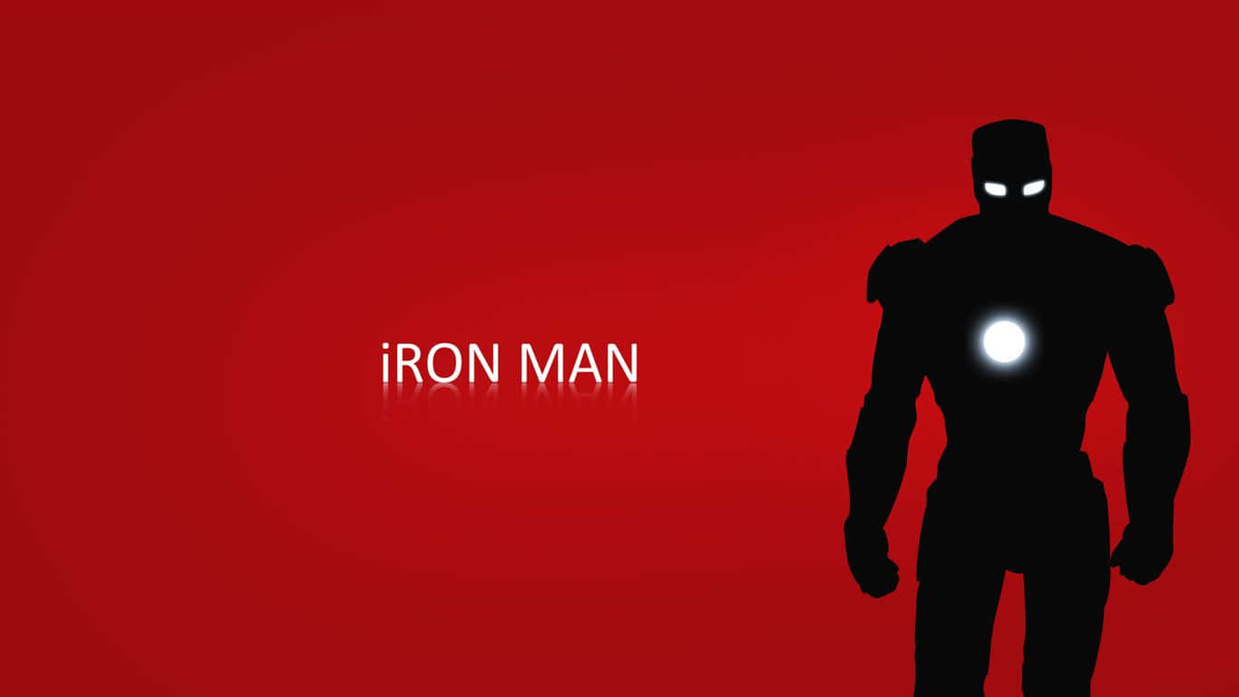 1366x768 Marvel 桌布 壁紙 — 鋼鐵人的剪影站在深紅色背景前，眼睛和胸部弧形反應爐發光。