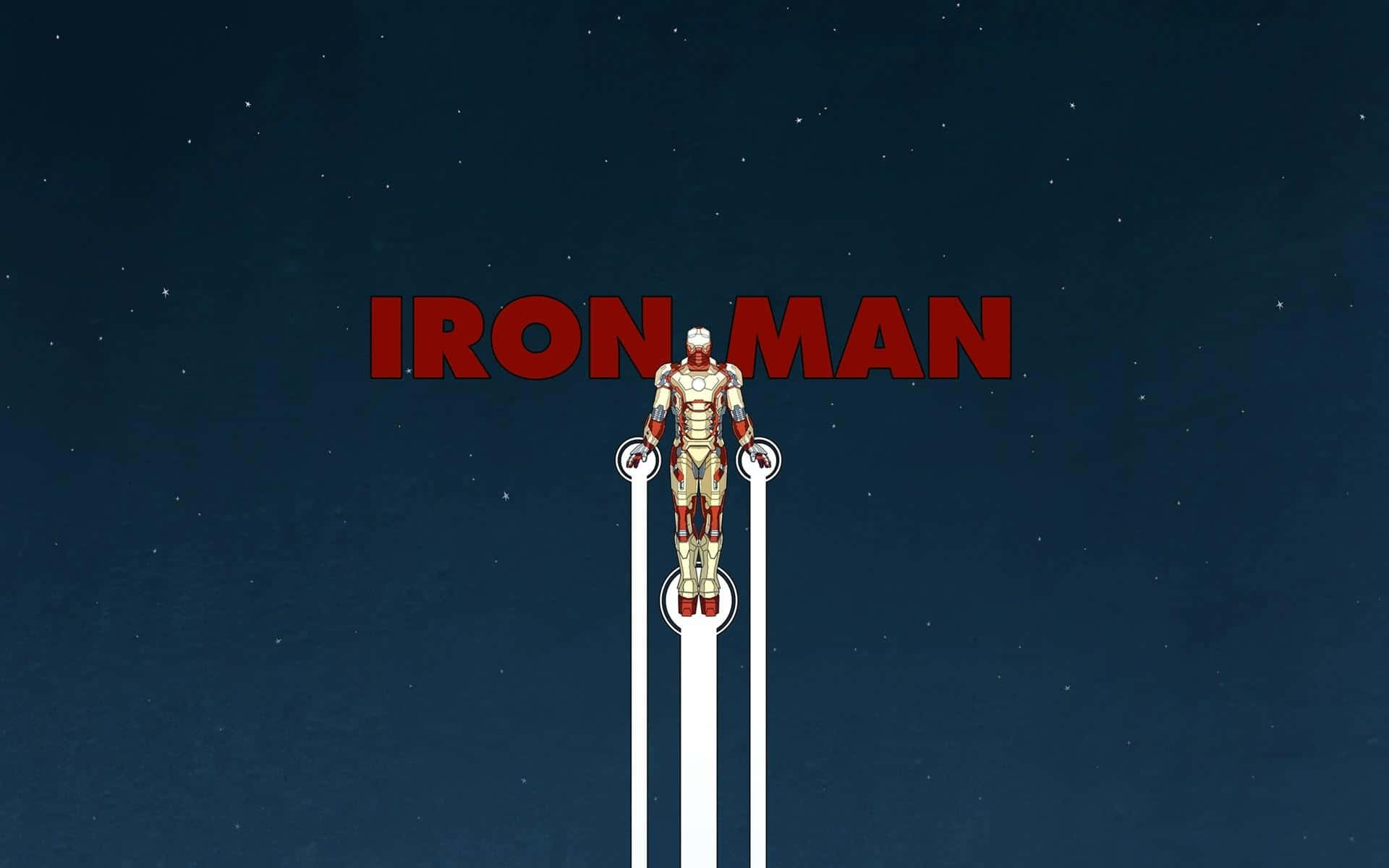 Iron Man Art 桌布 壁紙 — 鋼鐵人站在發光的斥力器上，背景是繁星點點的夜空，上方有粗體紅色標題文字。