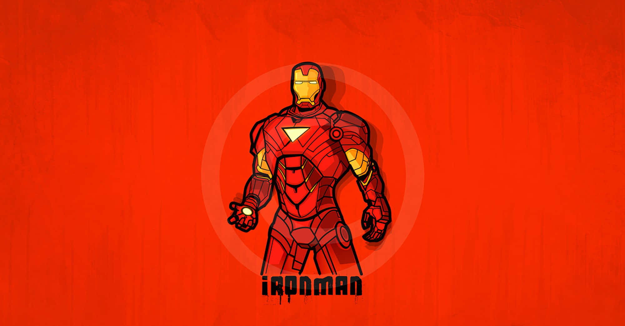 Iron Man Fan Art 桌布 壁紙 — 鋼鐵人自信地站立，身穿標誌性的紅色和金色裝甲，背景是帶有紋理的火焰紅色。
