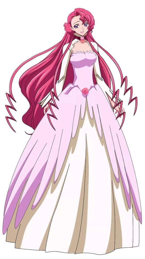 Euphemia Li Britannia 桌布 壁紙 — 長粉紅髮、身穿粉紅長袍的動漫少女，以戲劇性的飄逸袖子和電光粉紅能量效果擺出姿勢。