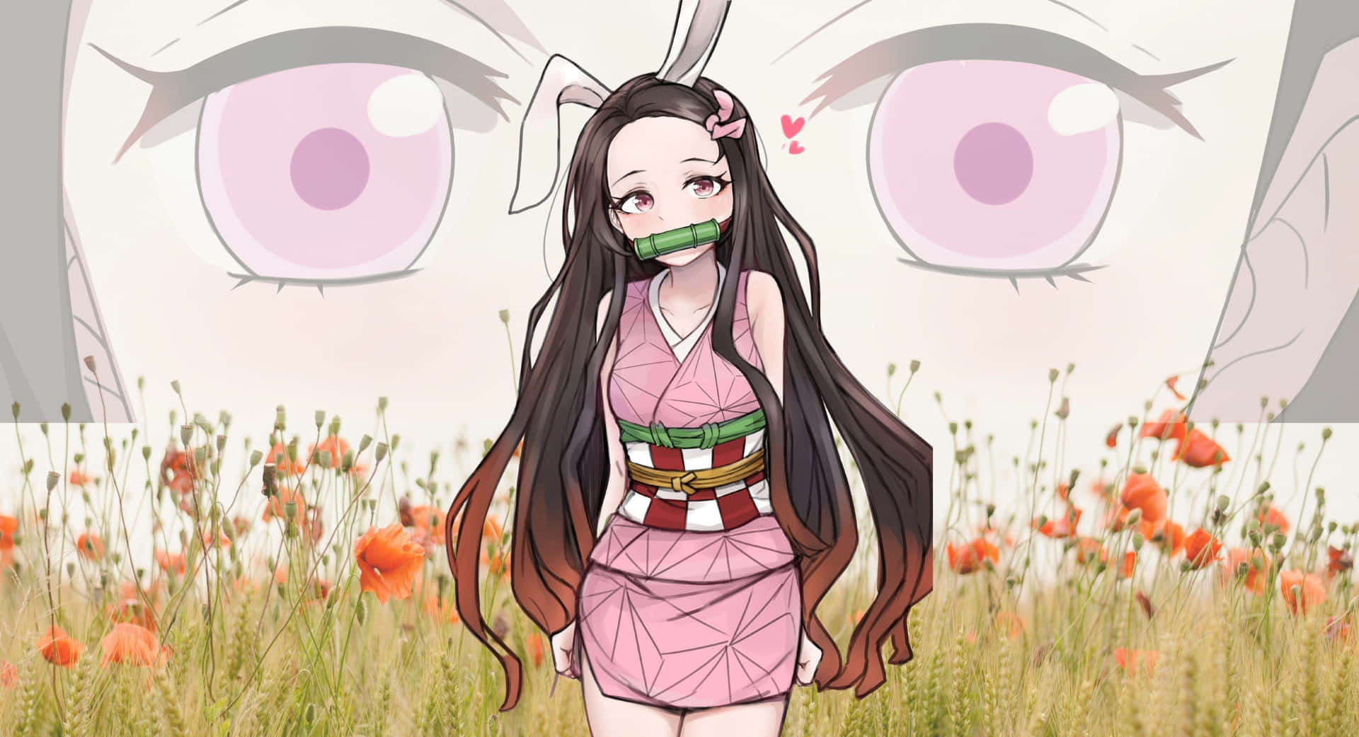 長髮少女戴著兔子面具 壁紙
