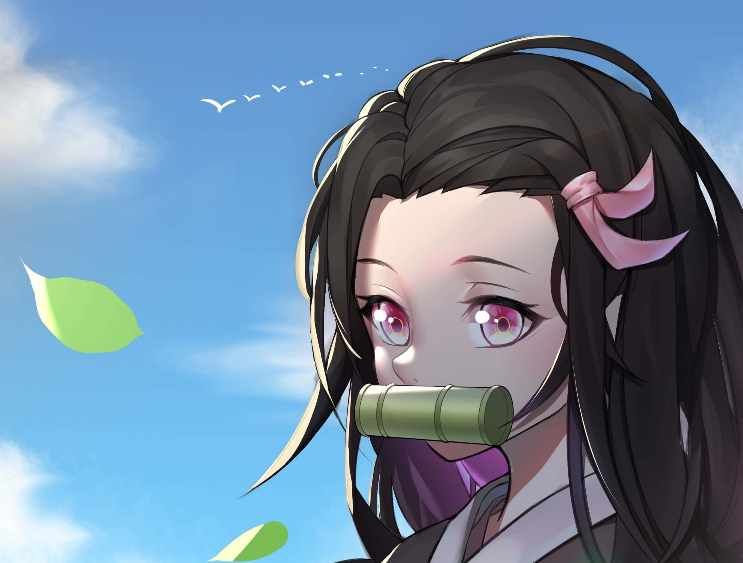 長髮少女臉戴面具 壁紙