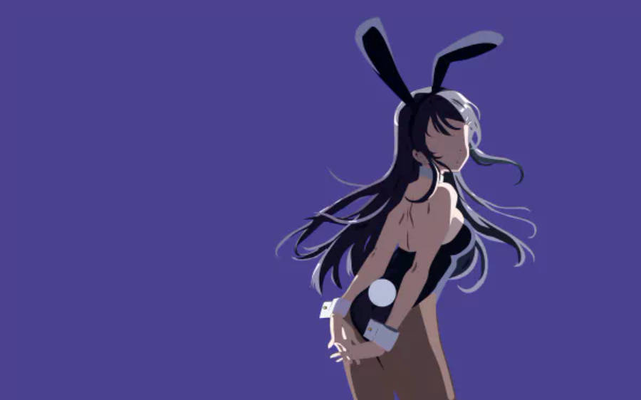 Mai 桌布 壁紙 — 長黑髮兔耳動漫少女側面站立在純紫色背景前。