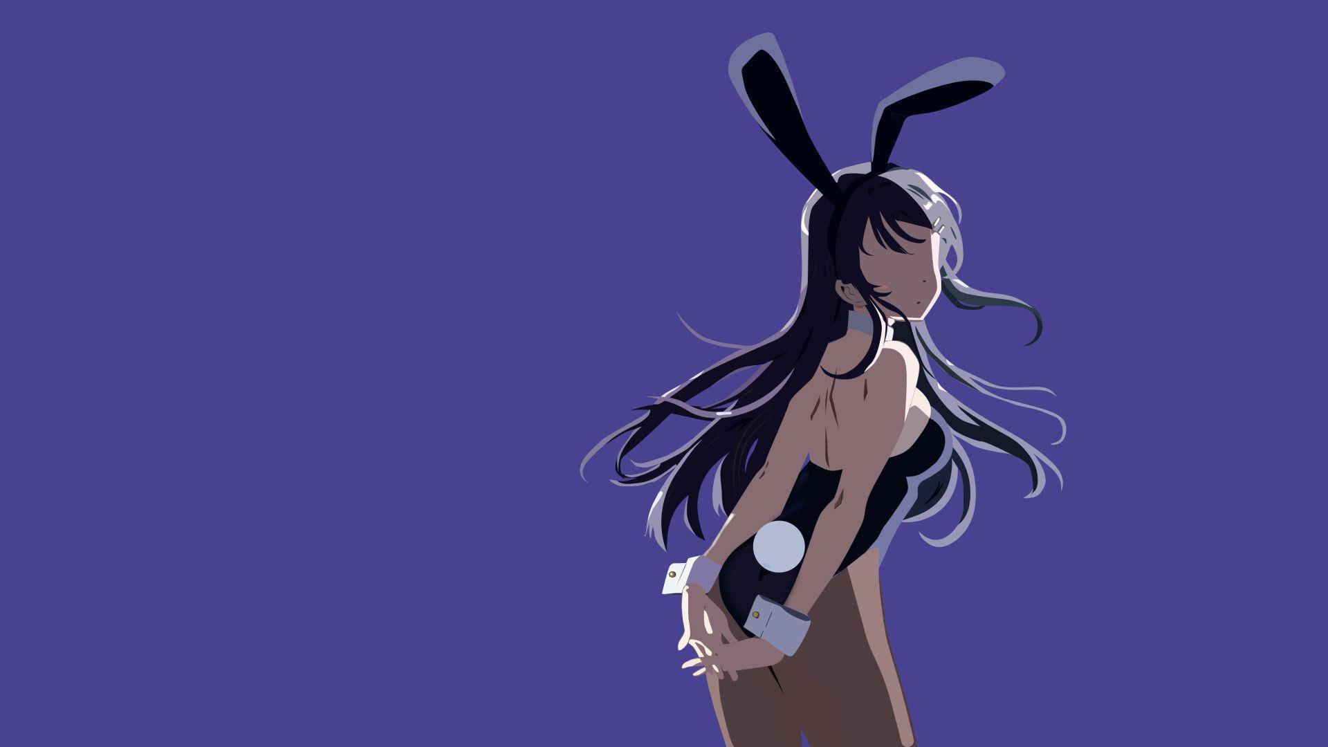 Rascal Does Not Dream Of Bunny Girl Senpai 桌布 壁紙 — 長黑髮兔耳黑色服裝的動漫女孩站在純紫色背景前。