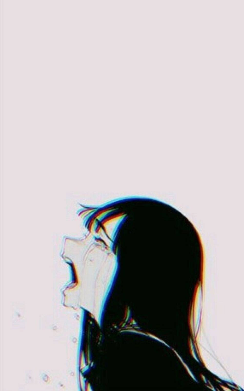 動漫女孩在蒼白背景上尖叫，帶有故障效果 — 憂鬱動漫女孩 GIF 壁紙