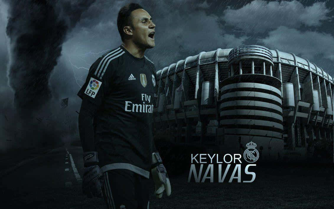 Keylor Navas 桌布 壁紙 — 門將凱洛爾·納瓦斯在雷電交加、烏雲翻滾的暴風雨球場中咆哮。