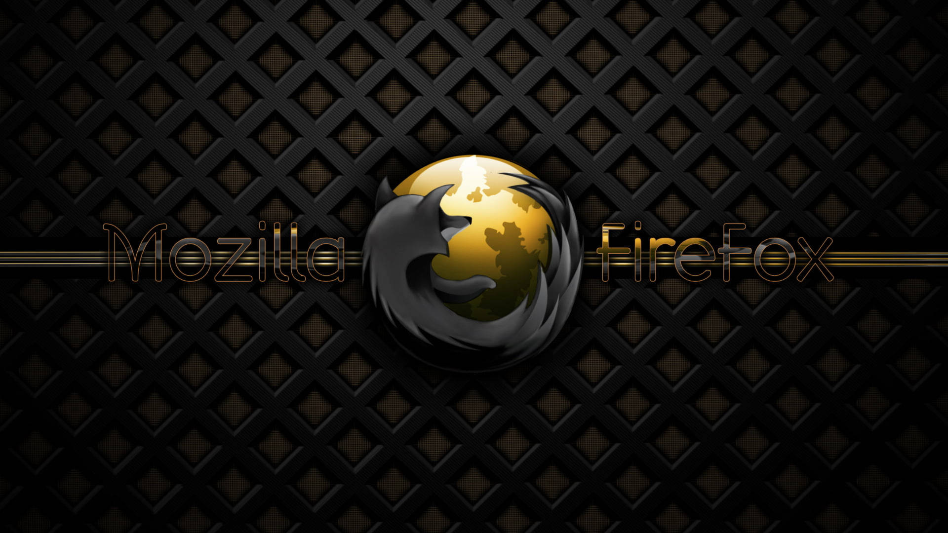 Firefox 瀏覽器標誌在黑色紋理背景上，帶有金色邊框。 — 黑金動畫 壁紙