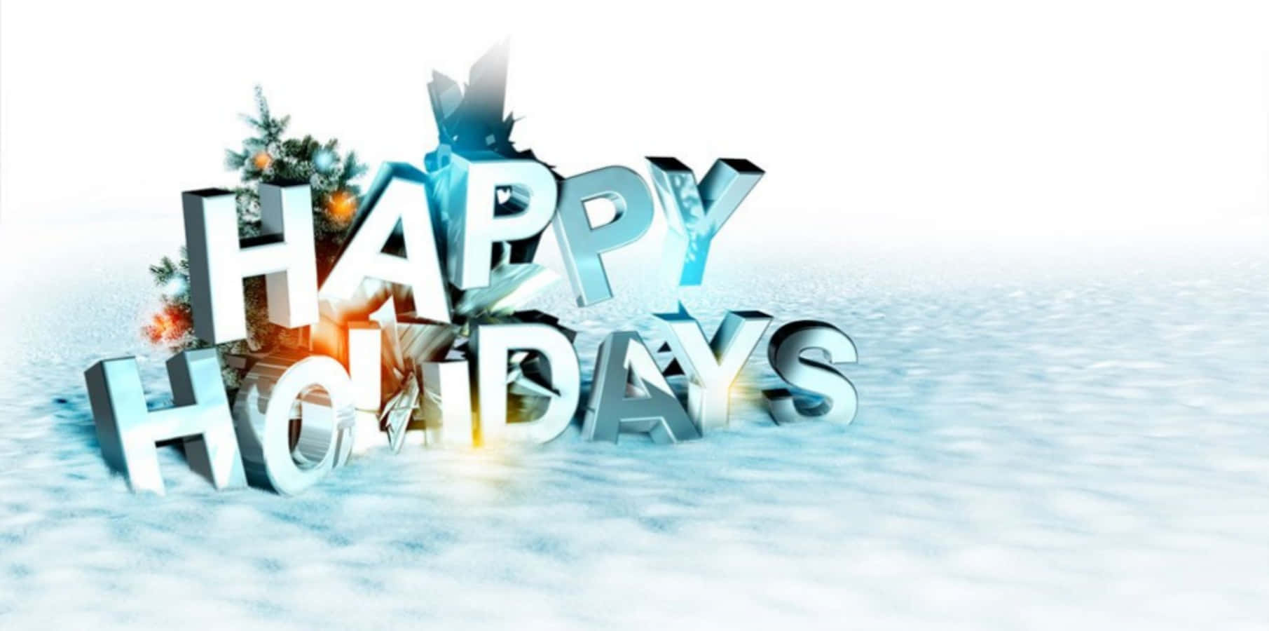 Happy Holidays 桌布 壁紙 — 閃亮的3D節日快樂字母從雪地中浮現，帶有節日裝飾和發光效果。