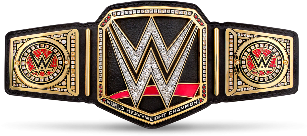 WWE 桌布 壁紙 — 閃亮的WWE世界重量級冠軍腰帶，帶有金色板塊、紅色點綴和鑽石般的裝飾，背景為黑色。