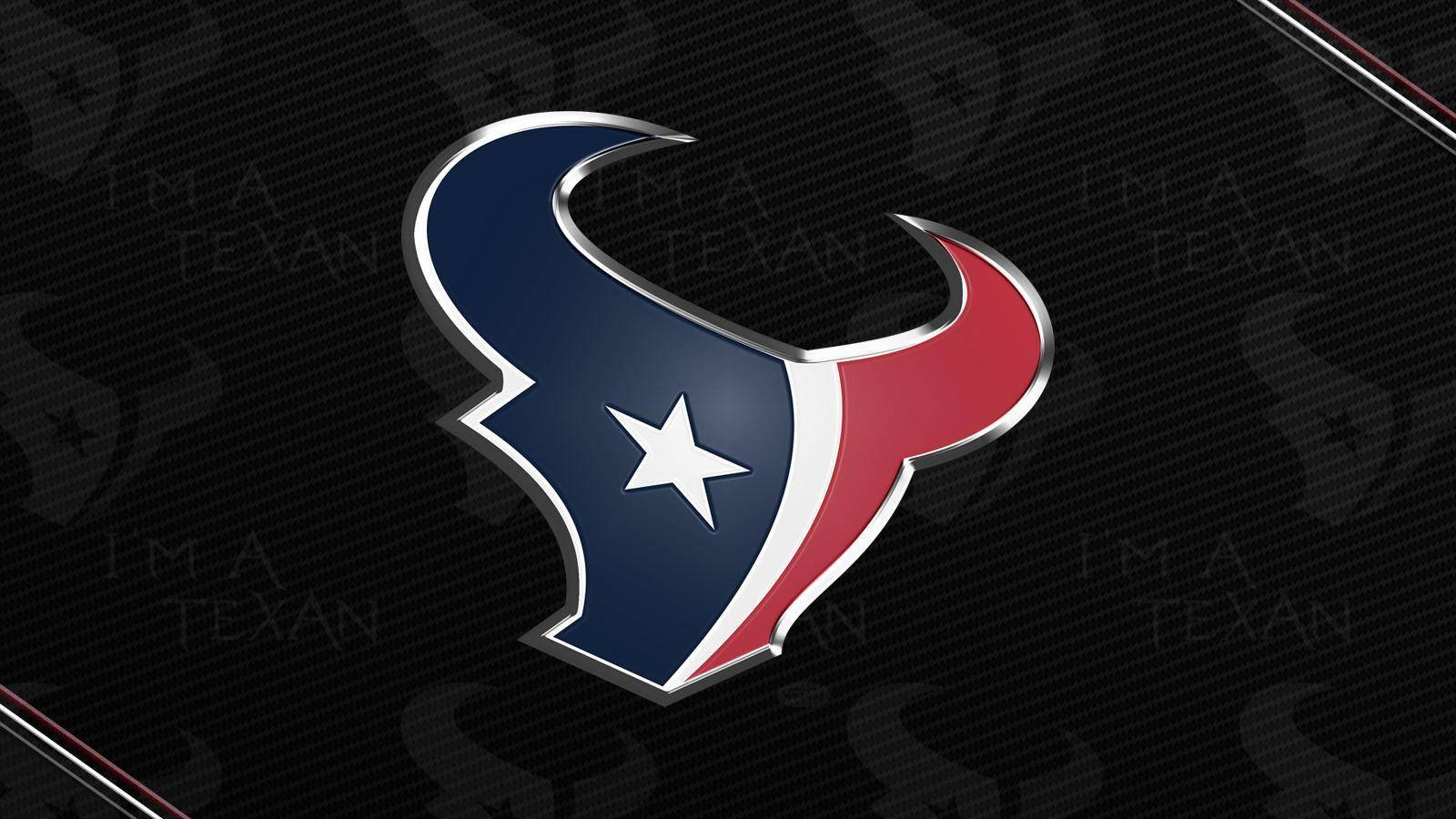 Texans 桌布 壁紙 — 閃亮的休士頓德州人隊標誌，藍色、紅色和白色，帶紋理的黑色背景。