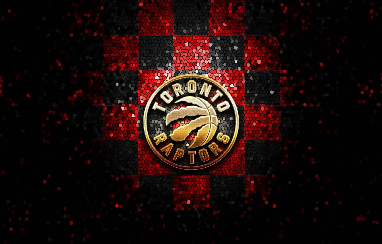 Raptors 桌布 壁紙 — 閃亮的多倫多暴龍隊標誌，居中在紅黑格子閃粉背景上。