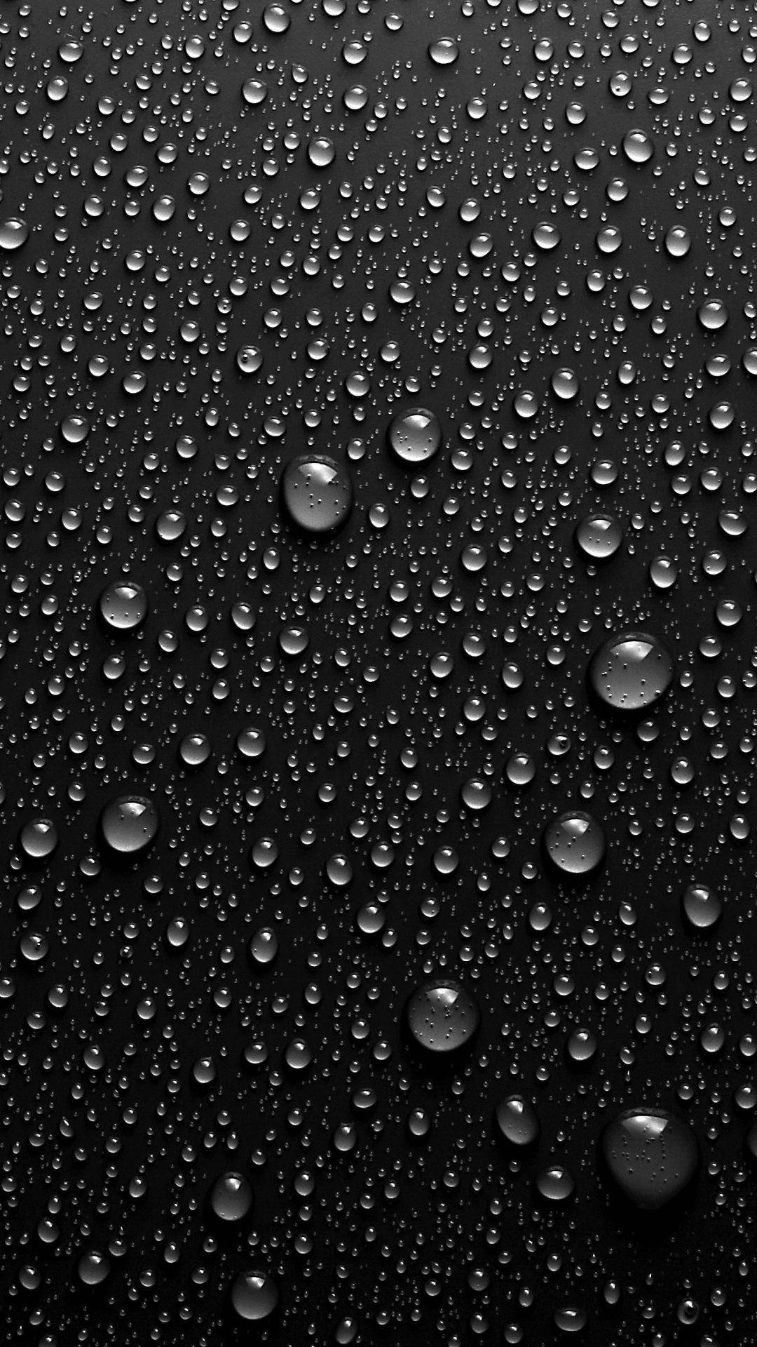 iPhone 8 動態 桌布 壁紙 — 閃亮的水滴依附在光滑的黑色表面上，營造出極簡的單色紋理。