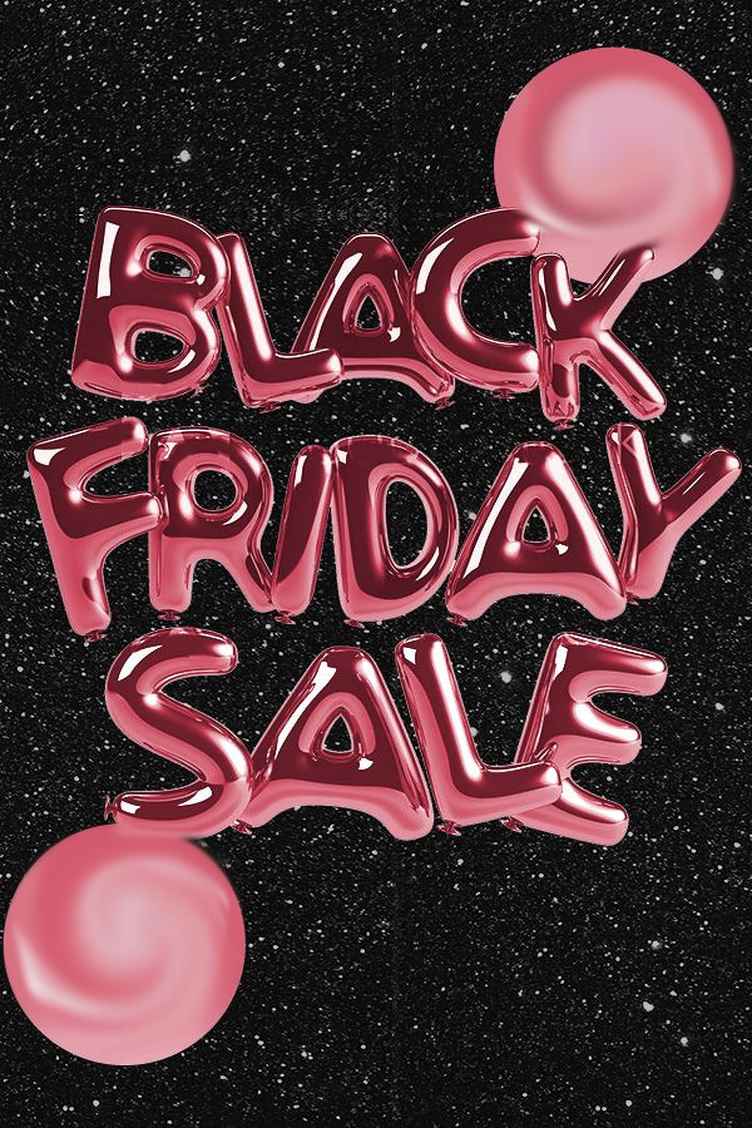 Friday 桌布 壁紙 — 閃亮的粉紅色氣球字母拼出 BLACK FRIDAY SALE，漂浮在星光燦爛的黑色背景上。