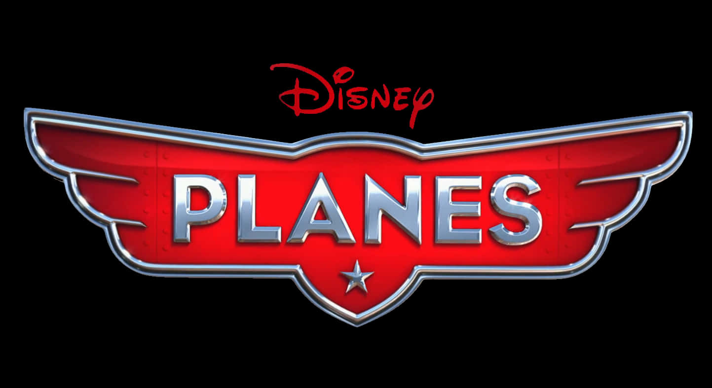Animated 桌布 壁紙 — 閃亮的紅色和銀色「Planes」標誌，帶有翼形徽章和迪士尼字體，背景為黑色。