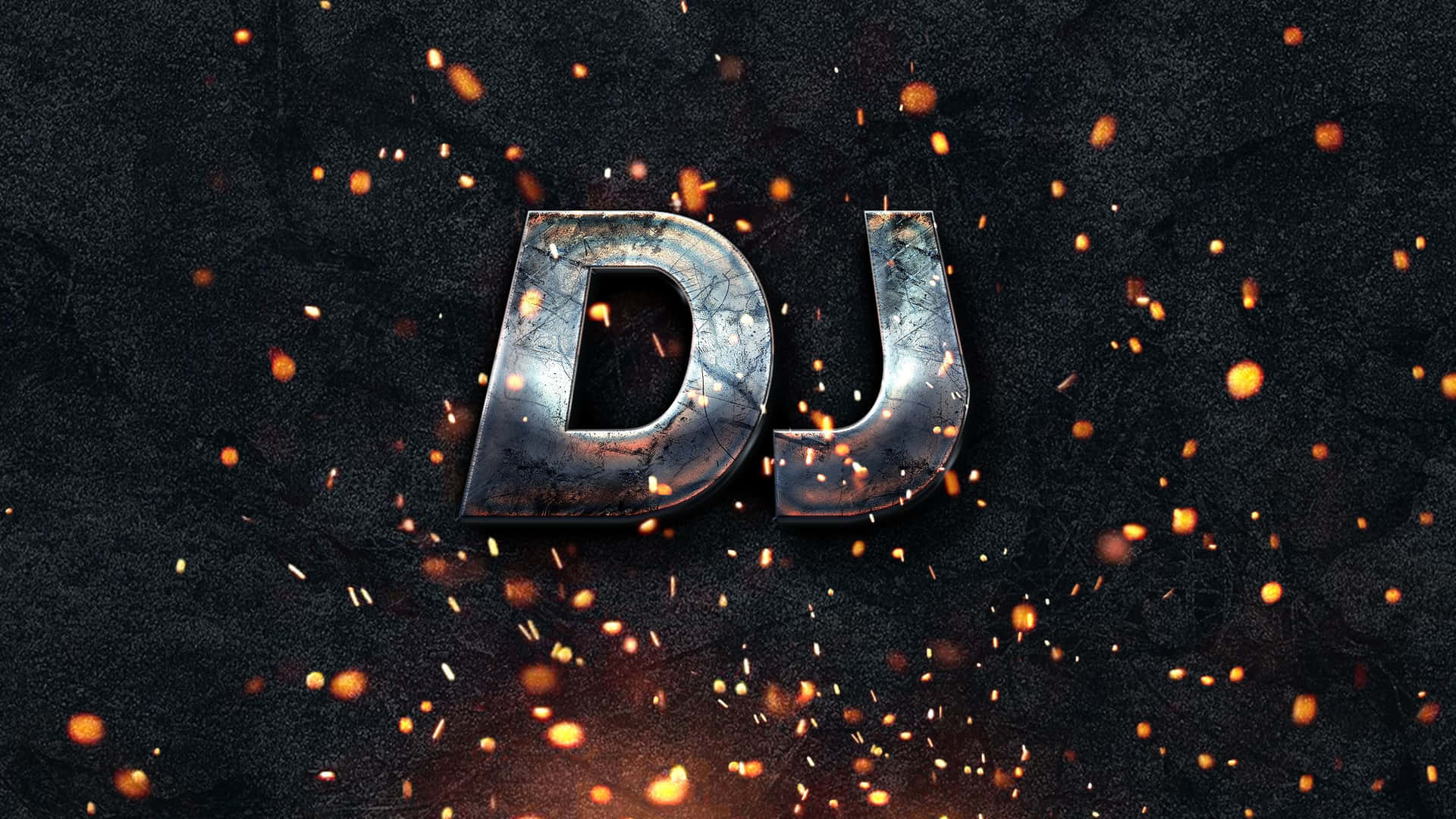 DJ 桌布 壁紙 — 閃亮的金屬DJ字母在深色紋理背景上迸發出熾熱的火花。