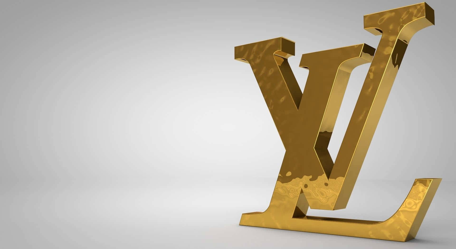 標誌 桌布 壁紙 — 閃亮的金色 Louis Vuitton 字母組合標誌在極簡白色背景上突出顯示。
