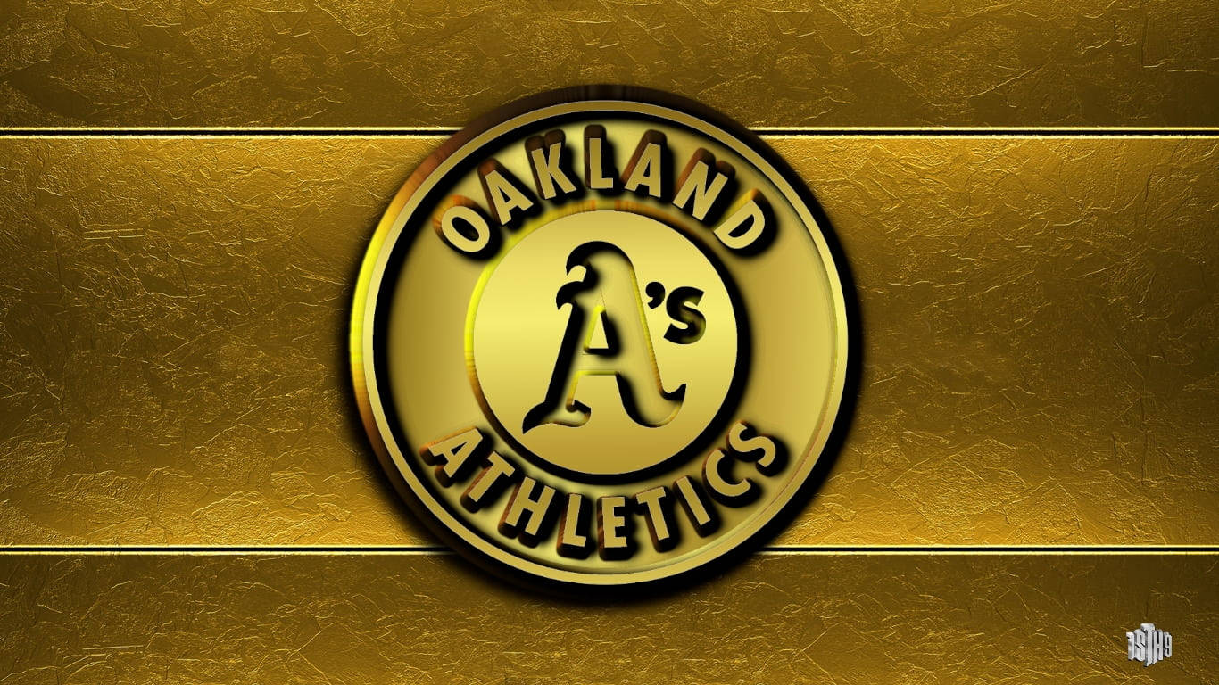 Athletics 桌布 壁紙 — 閃亮的金色奧克蘭運動家隊標誌居中於帶有水平條紋的紋理金色壁紙上。