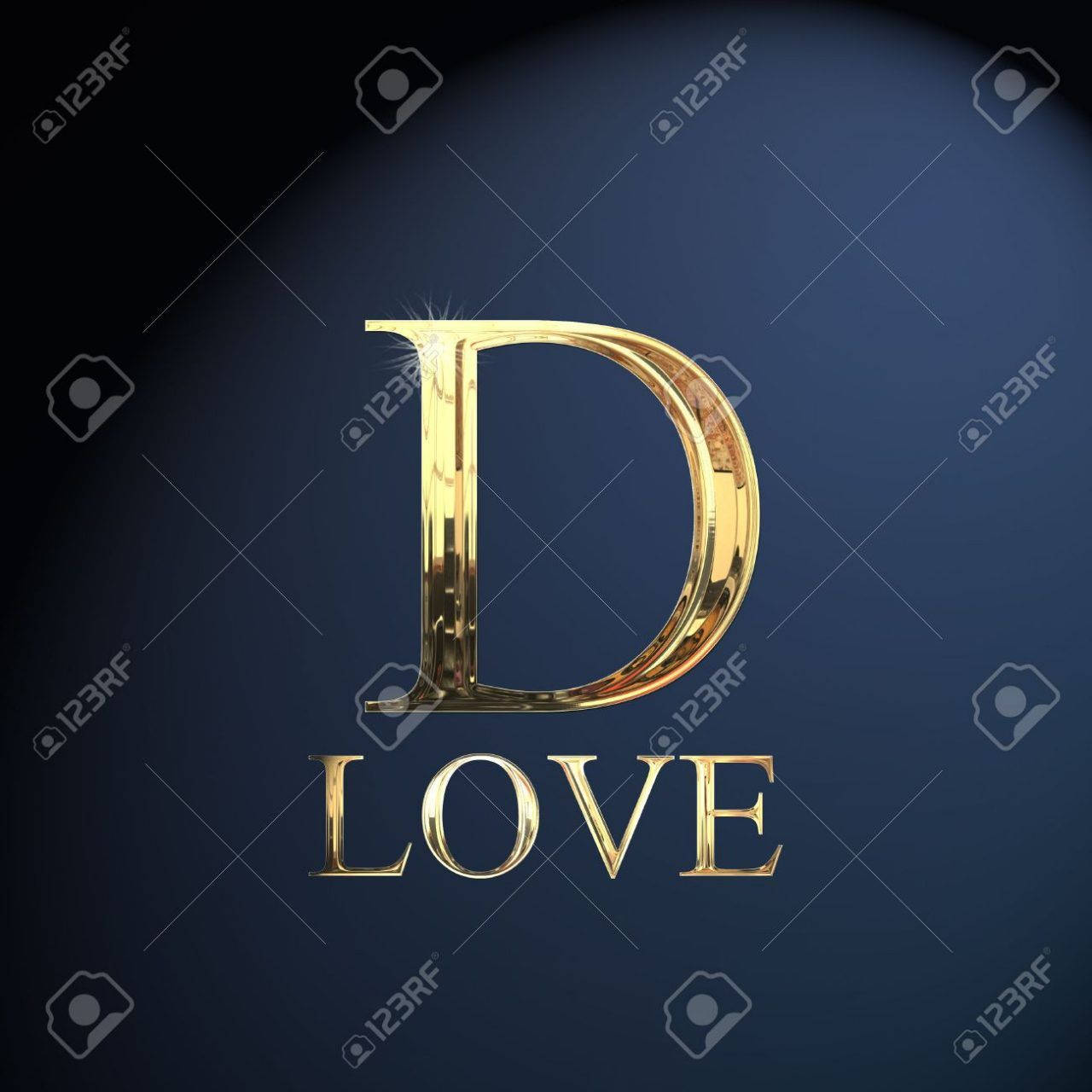 D 桌布 壁紙 — 閃亮的金色字母 D，下方有「LOVE」，在深藍色漸變背景上閃耀。