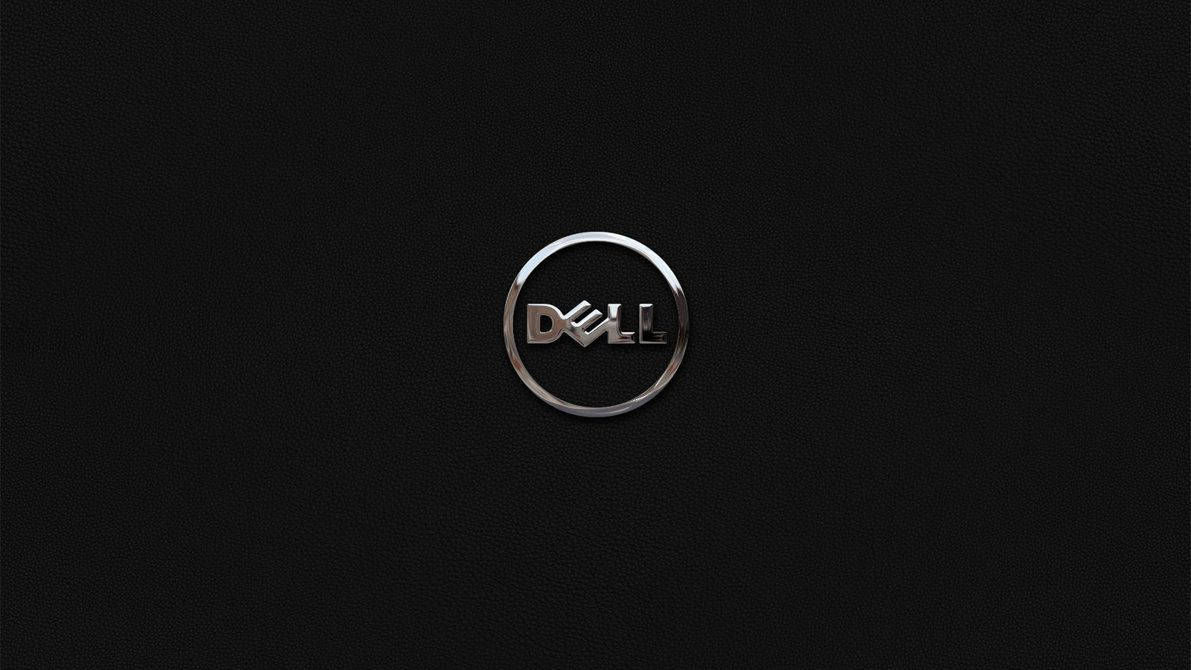 Dell 桌布 壁紙 — 閃亮的銀色 Dell 標誌居中於有紋理的黑色皮革背景上。
