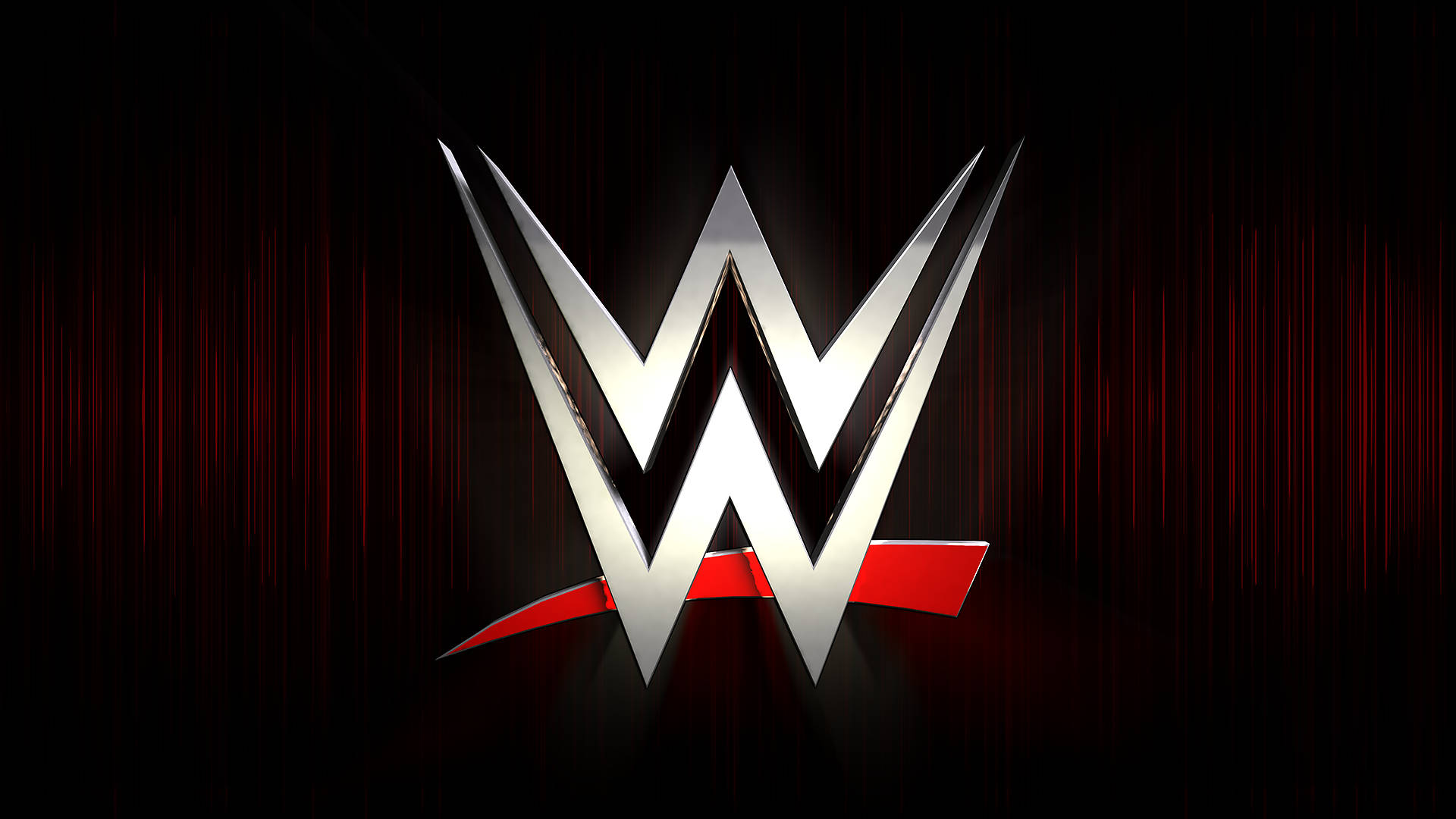 WWE 桌布 壁紙 — 閃亮的銀色WWE標誌帶有紅色點綴，居中放置在深紅色紋理背景上。