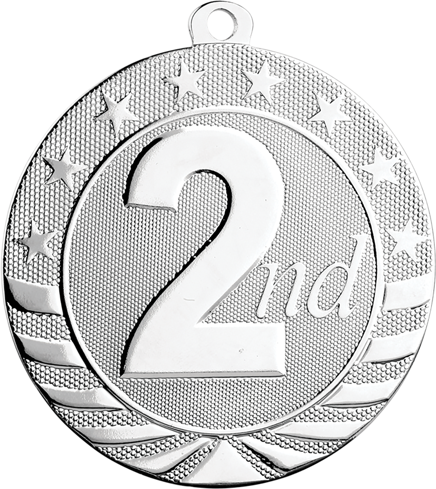 Award 桌布 壁紙 — 閃亮的銀色第二名獎牌，帶有粗體數字二和星星，背景有紋理。