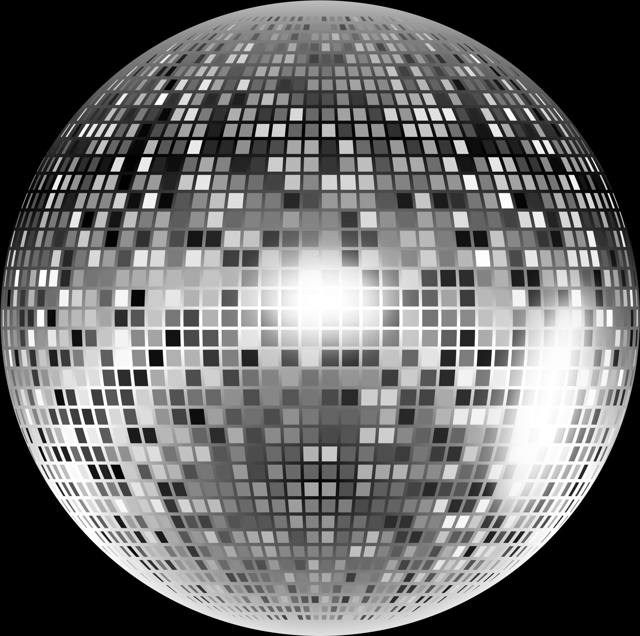 disco ball 桌布 壁紙 — 閃亮的銀色迪斯科球帶有鏡面瓷磚，在黑色背景上反射出明亮的光線。