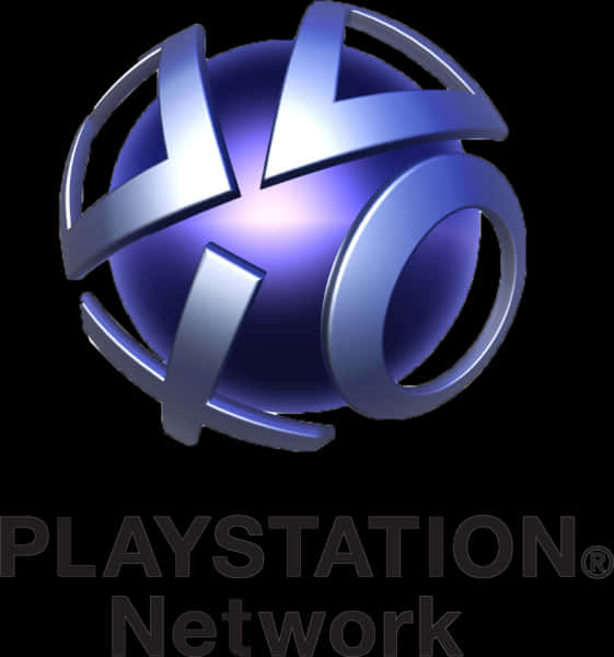 Playstation Logo 桌布 壁紙 — 閃亮藍色PlayStation Network標誌，金屬環在黑色背景上發光。