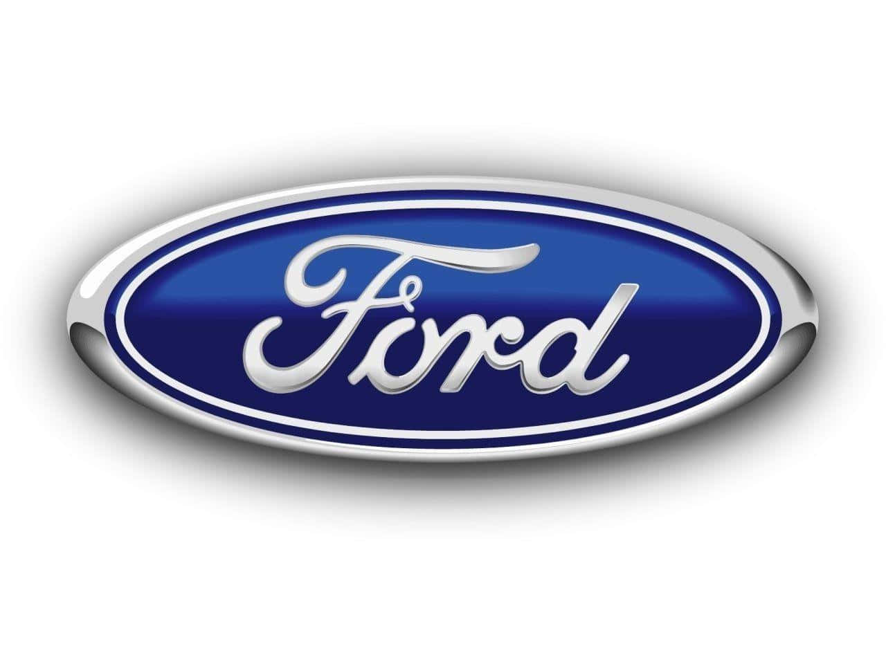 Ford Logo 桌布 壁紙 — 閃亮藍色和銀色福特橢圓形標誌，白色草書文字居中在純白色背景上。