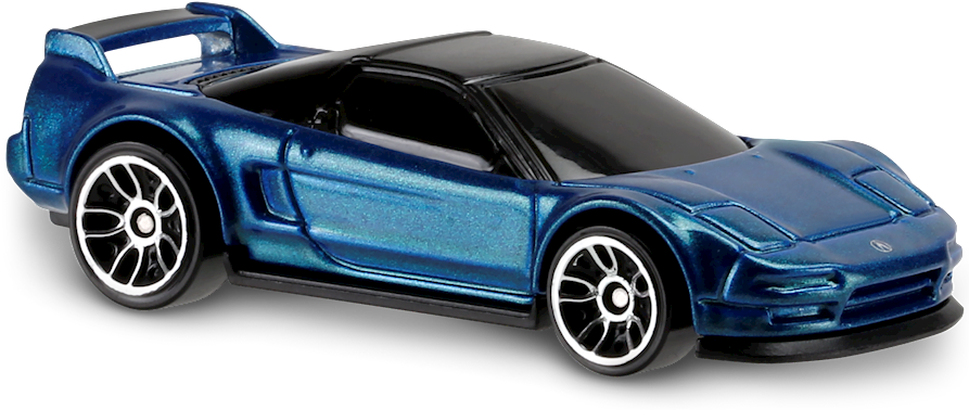 Hot Wheels 桌布 壁紙 — 閃亮藍色金屬玩具跑車，黑色車頂，白色輻條輪，透明背景孤立。