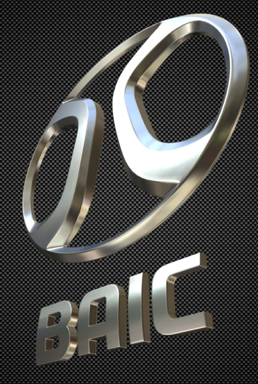 Baic Group 桌布 壁紙 — 閃亮金屬BAIC標誌，帶有互鎖環，置於深色碳纖維背景上。