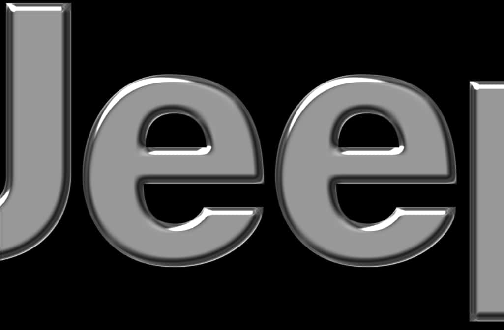 Jeep Logo 桌布 壁紙 — 閃亮金屬質感的Jeep標誌字母在純黑色背景上突出，帶有清晰的高光和陰影。
