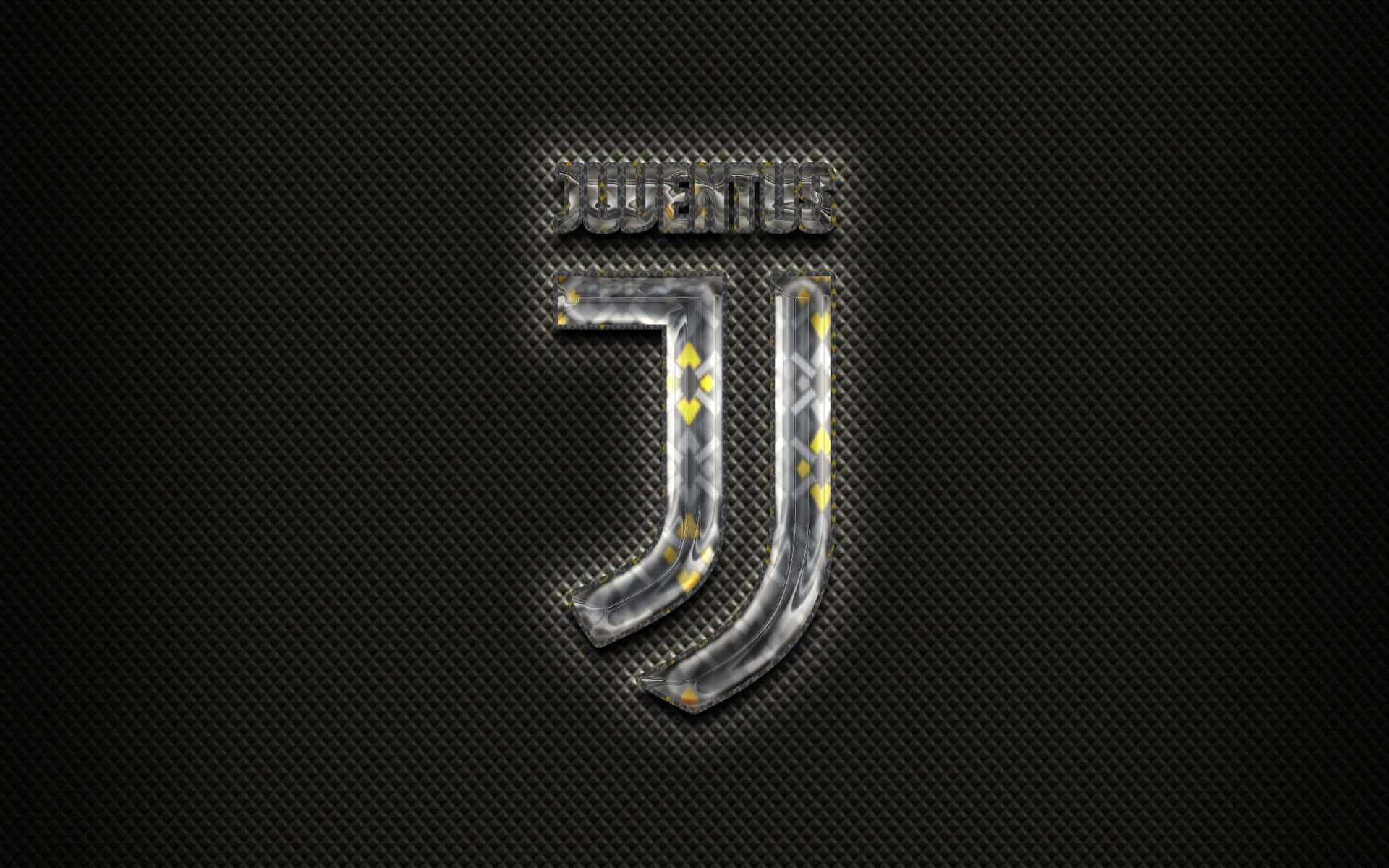 Juventus 桌布 壁紙 — 閃亮金屬質感的尤文圖斯標誌，配以金色點綴，在紋理黑色碳纖維背景上脫穎而出。