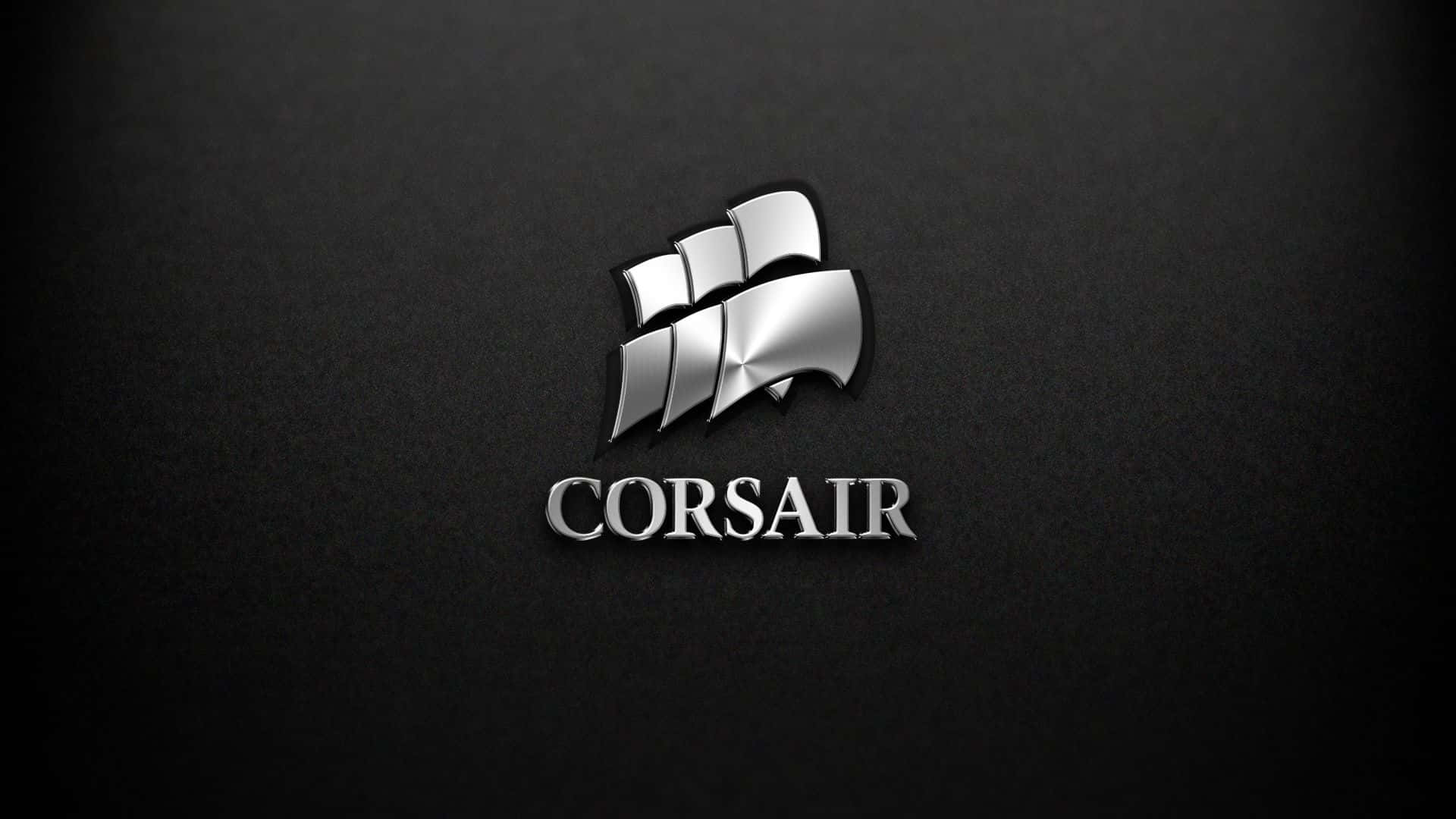 海盜船 桌布 壁紙 — 閃亮銀色 Corsair 標誌，帶有三個帆，位於紋理黑色背景上。