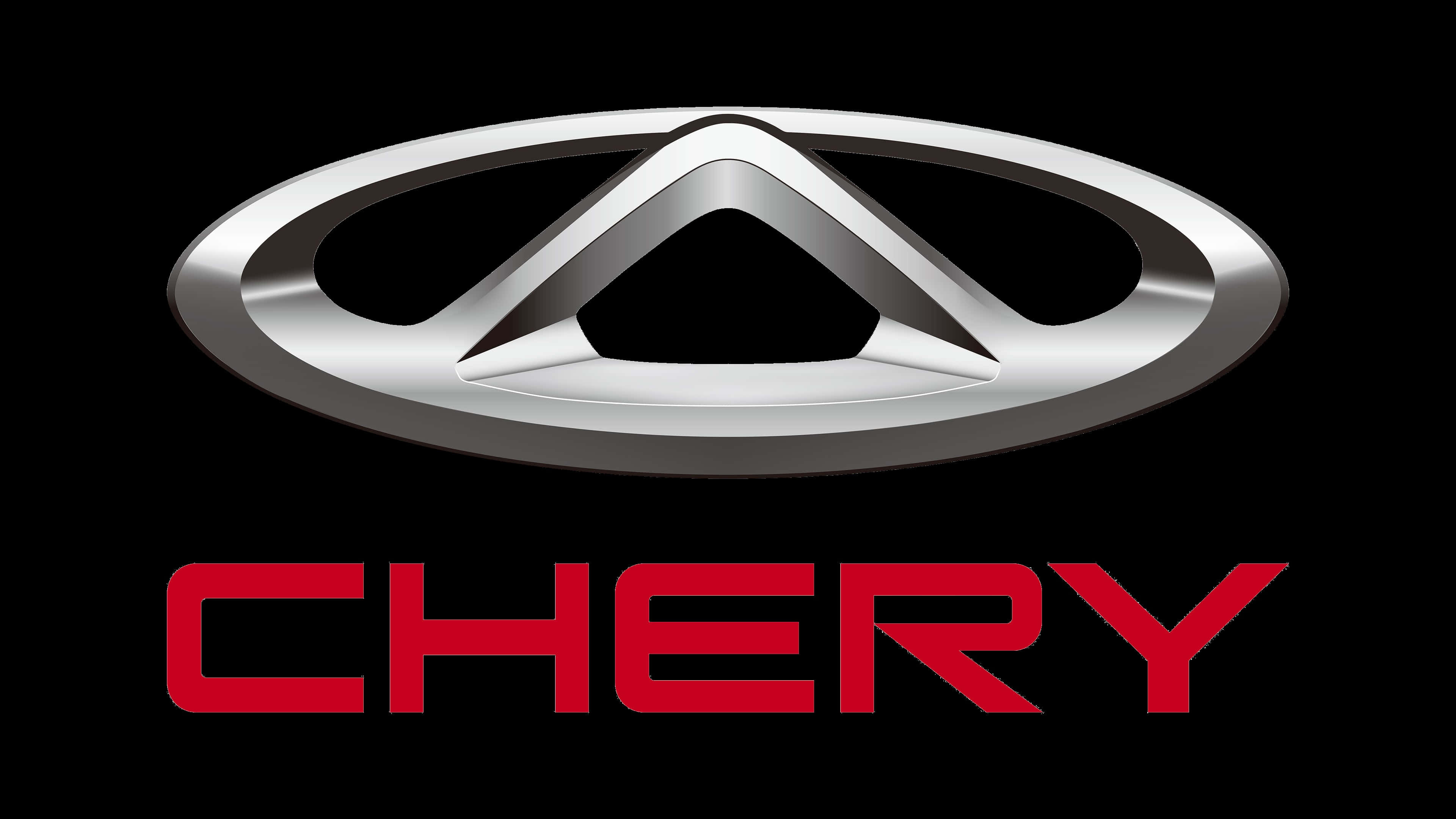 Chery 桌布 壁紙 — 閃亮銀色Chery標誌，黑色背景上帶紅色文字。